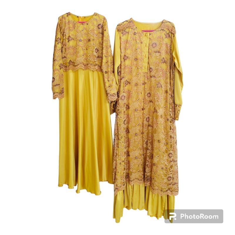 Gaun brokat gold couple ibu dan anak murah preloved