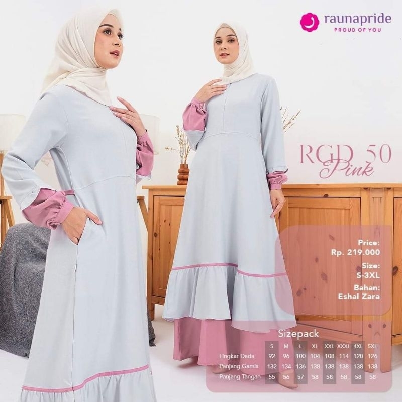 Gamis Rauna RGD 50 baby pink Olive Blue Brown Burgundy Green Mint