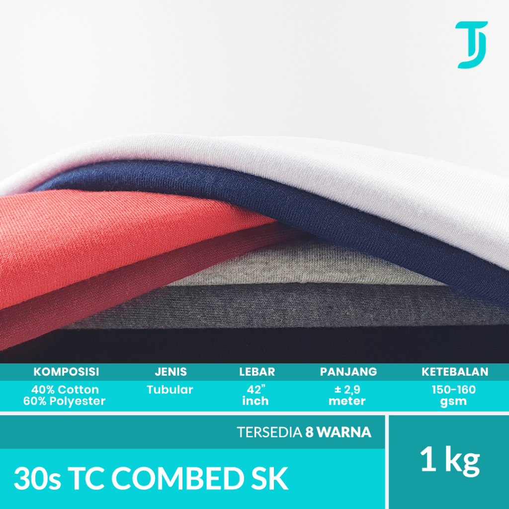 30s TC Tetoron Cotton Combed Single Knit | Kain Bahan Kaos | 1 Kg | Bahan Kaos Tumbuh Jaya | Putih N