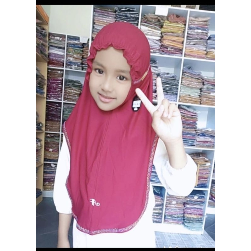 774 Jilbab Anak Siria Kerut Dahi List Renon Jersey Super/Hijab AF Alfaezya ori By Bunyamin