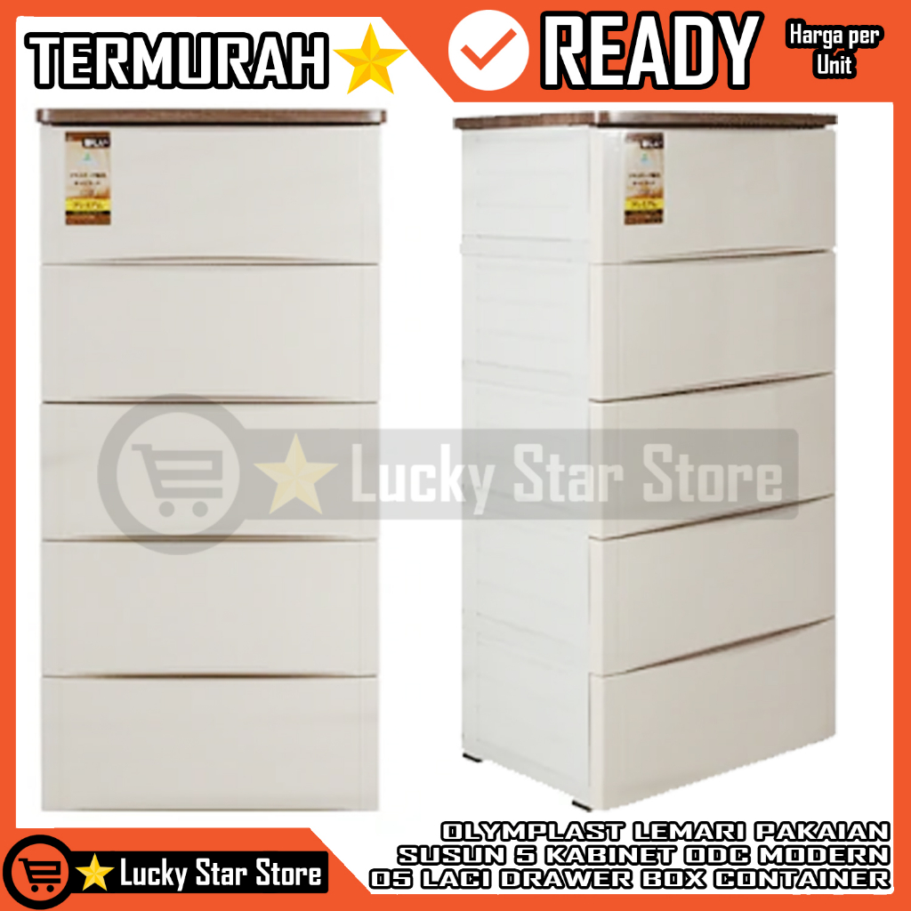 [Instan] OLYMPLAST LEMARI PAKAIAN BAJU PLASTIK 5 SUSUN ODC 05 CREM PUTIH KAYU PARTIKEL KOKOH KUAT KA