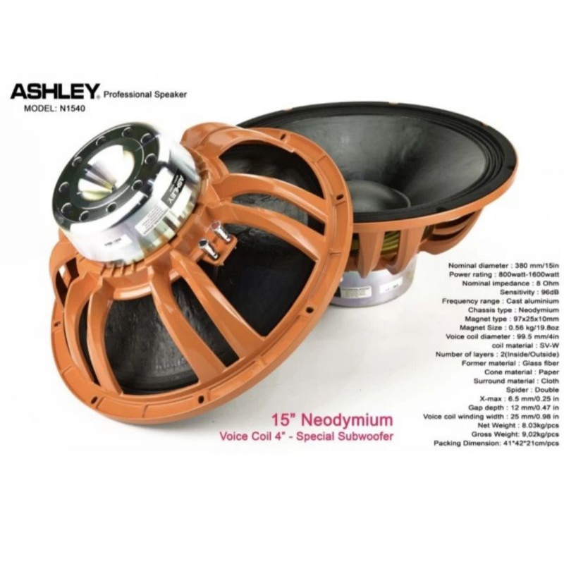 Speaker Component Ashley N 1540 Original 15 inch Neodymium N1540 Subwoofer Special Komponent