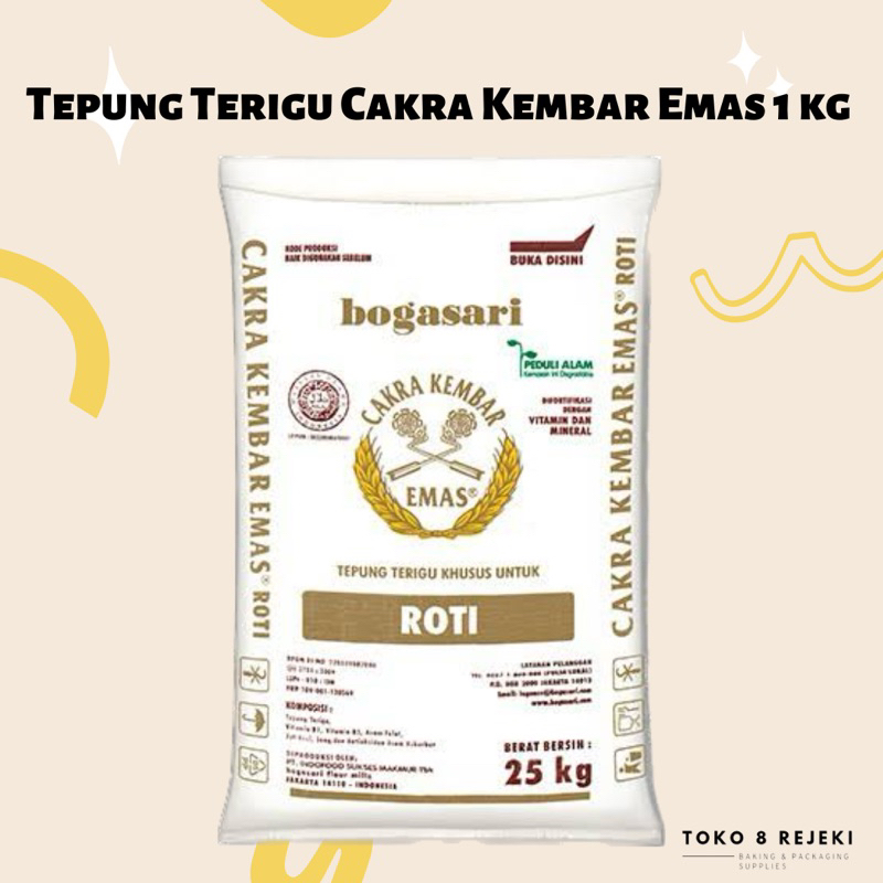 

Tepung Terigu Cakra Kembar Emas [Repack 1 Kg]