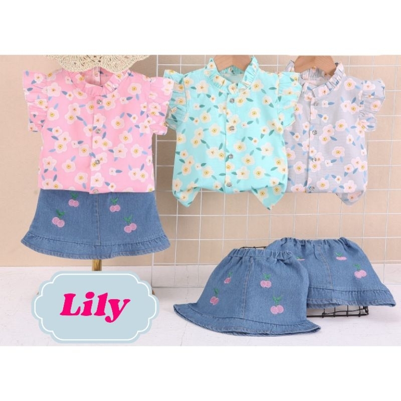 Set Import Rok Mini Jeans Blus Anak Perempuan (6 Bulan - 3 Tahun) Baby Girl Fashion Bayi Blouse Keme