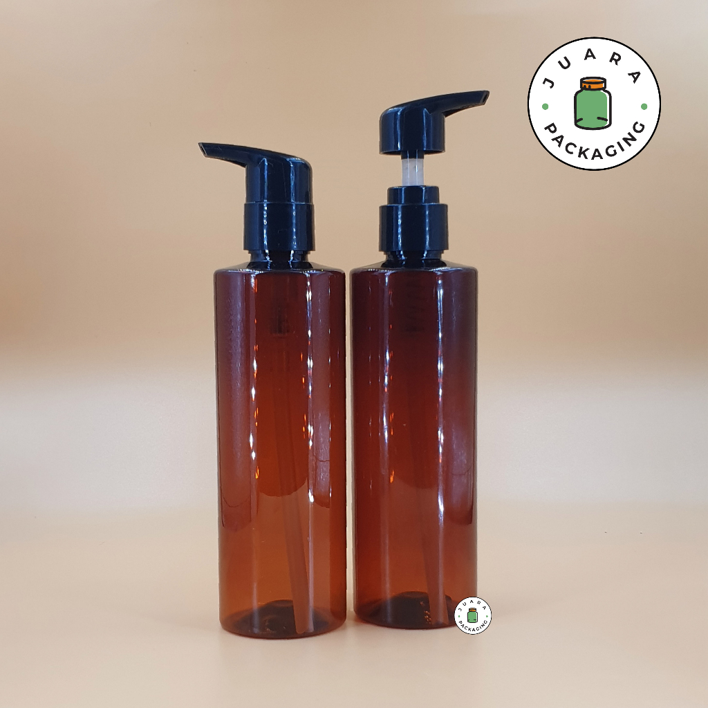 Botol Pump Plastik 250ml Warna Coklat Amber dengan Tutup Flamingo Unik – Wadah Sabun Cair, Shampoo, 