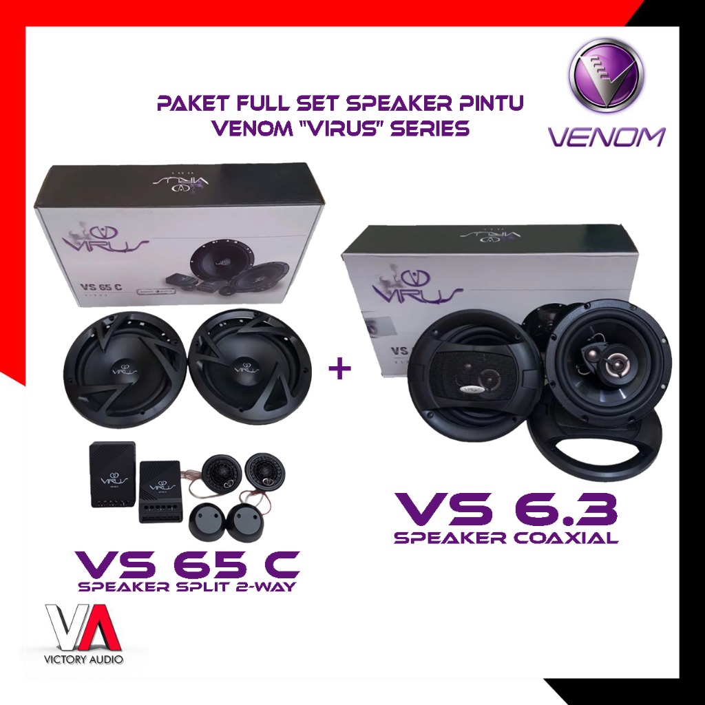 Paket Audio Mobil Full Set Speaker Pintu VENOM VIRUS SERIES Speaker Split 2-Way Venom VS 65 C VS65C 