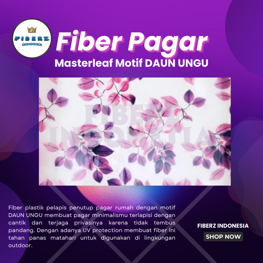 MASTERLEAF - Fiber Plastik Penutup Pagar Motif DAUN UNGU Meteran