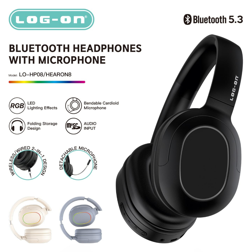 LOG-ON BLUETOOTH HEADPHONE GAMING HEAR ON 8 LO-HP8, BLUETOOTH 5.3 POWERFULL BASS BY SMOLL