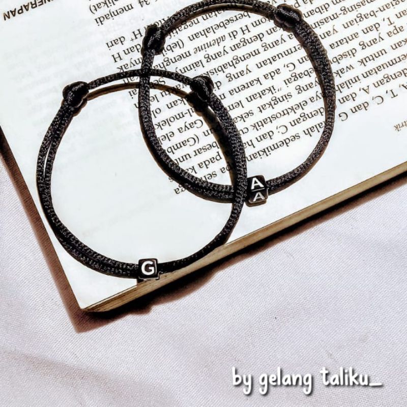 Gelang tali inisial || tali satin || gelang hitam || gelang inisial || gelang huruf lengkap A-Z