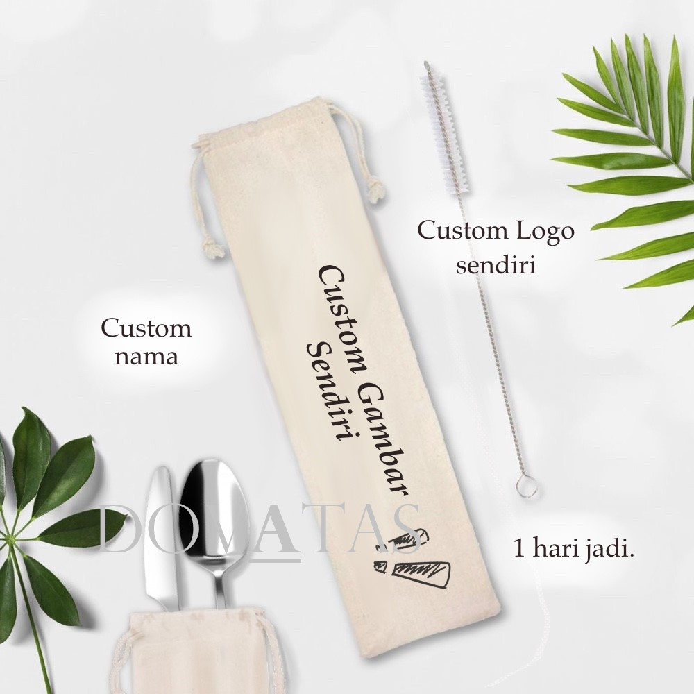DOVATAS Canvas Drawstring Cutlery Pouch | Custom Motif Available