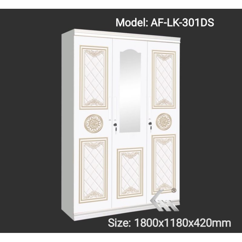 Lemari pakaian full besi anti rayap 3 pintu import