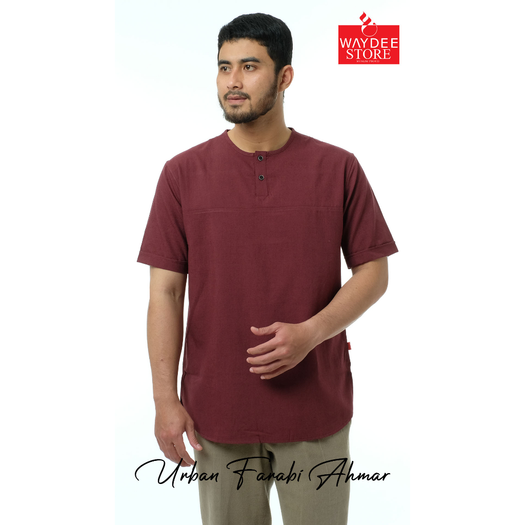 WAYDEE – Kemeja Pria FARABI AHMAR - Kemeja Koko Pria Lengan Pendek - Baju Koko Pria - Kemeja Pria Le