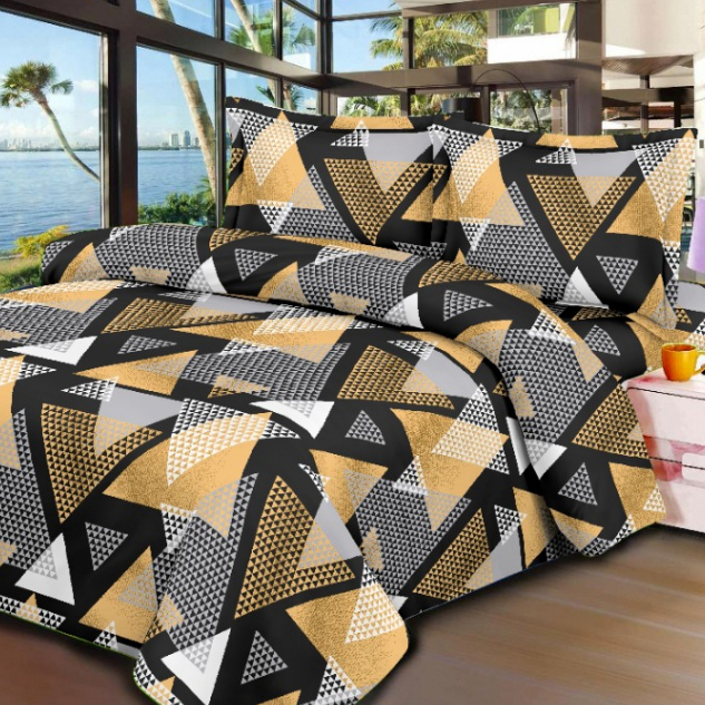 Sprei Set JUMBO 240x200 Katun BONITA/Sprei JUMBO Motif-Abstrak Gold