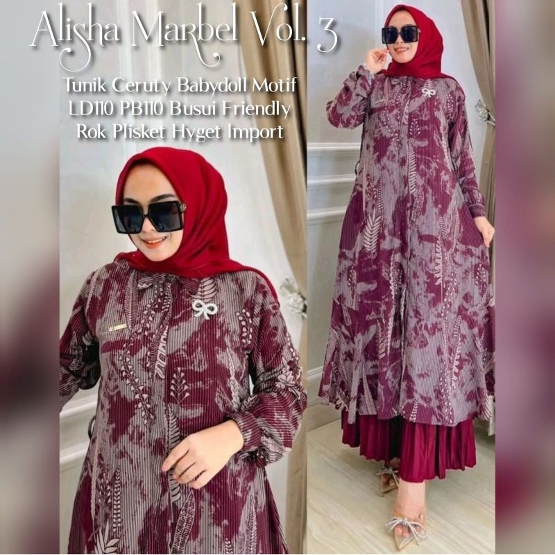 Alisha marbel vol 3 Baju wanita terbaru setelan rok plisket oneset tunik cewek kekinian