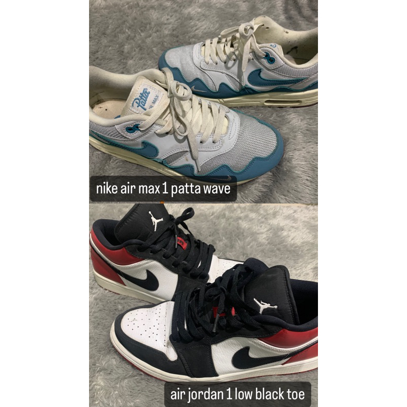 nike aj 1 low black toe and nike air max 1 patta wave