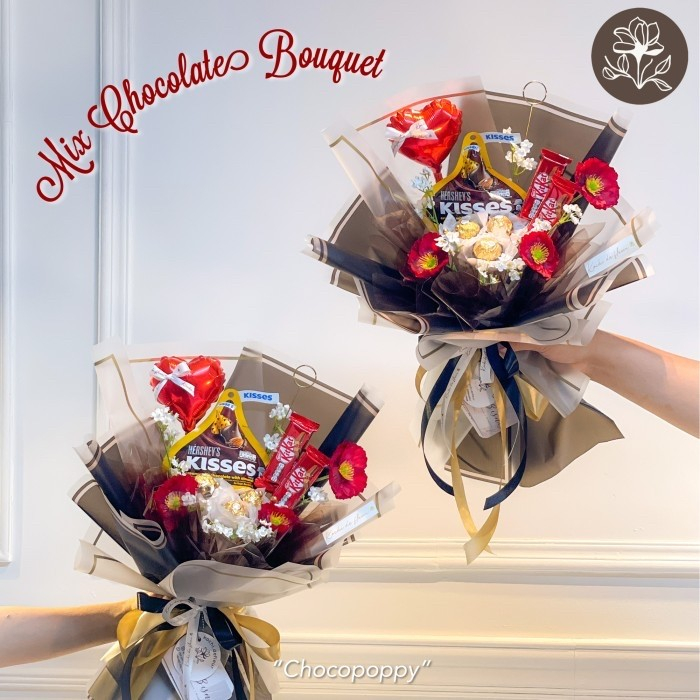 Buket Coklat ferrero Kitkat Hersheys Kisses - Buket Snack - Hand Bouquet Snack Coklat - Kochi de Fle