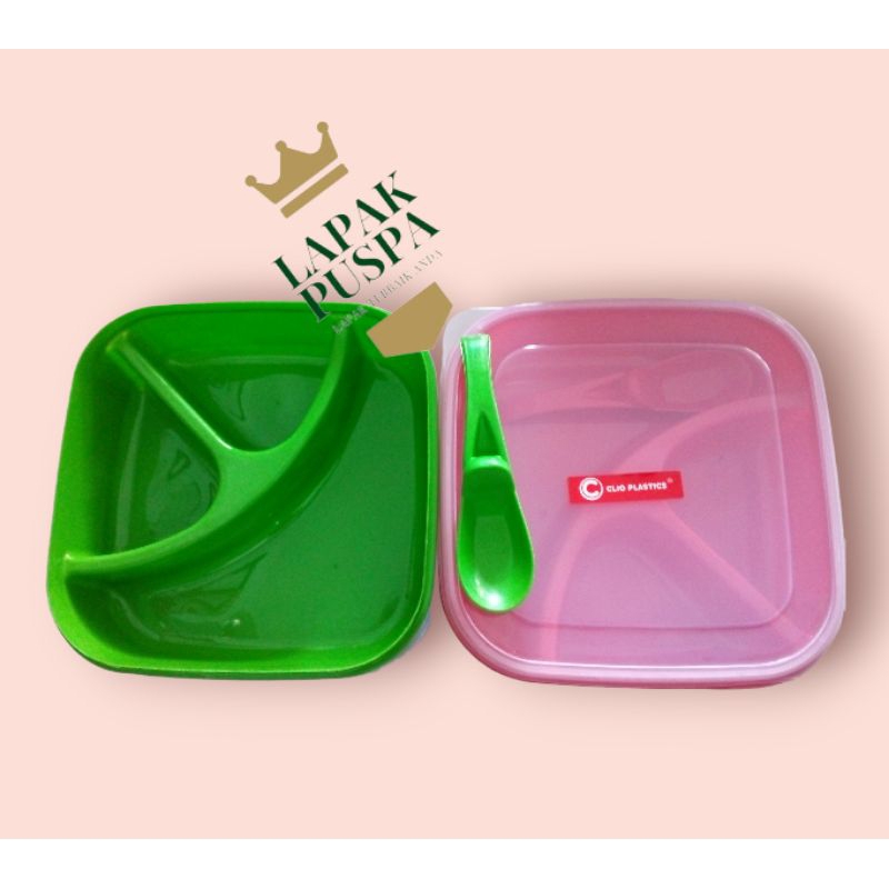tepak wadah tempat makan bekal nasi anak sekolah pegawai kantor sekat 3 miring oyana clioplastik