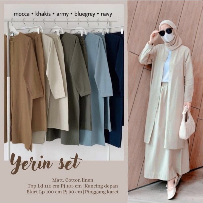 yemima set rok wanita 2in1 hijab set rok panjang/setelan linen premium wanita/setelan hijab style re