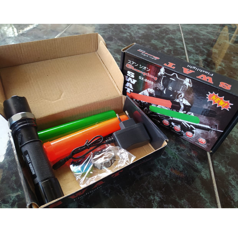 SENTER MINI ZOOM Multifunsi Police SWAT LED SX-8008 SHUANGXIONG Charger Kompas Senter Anti Air