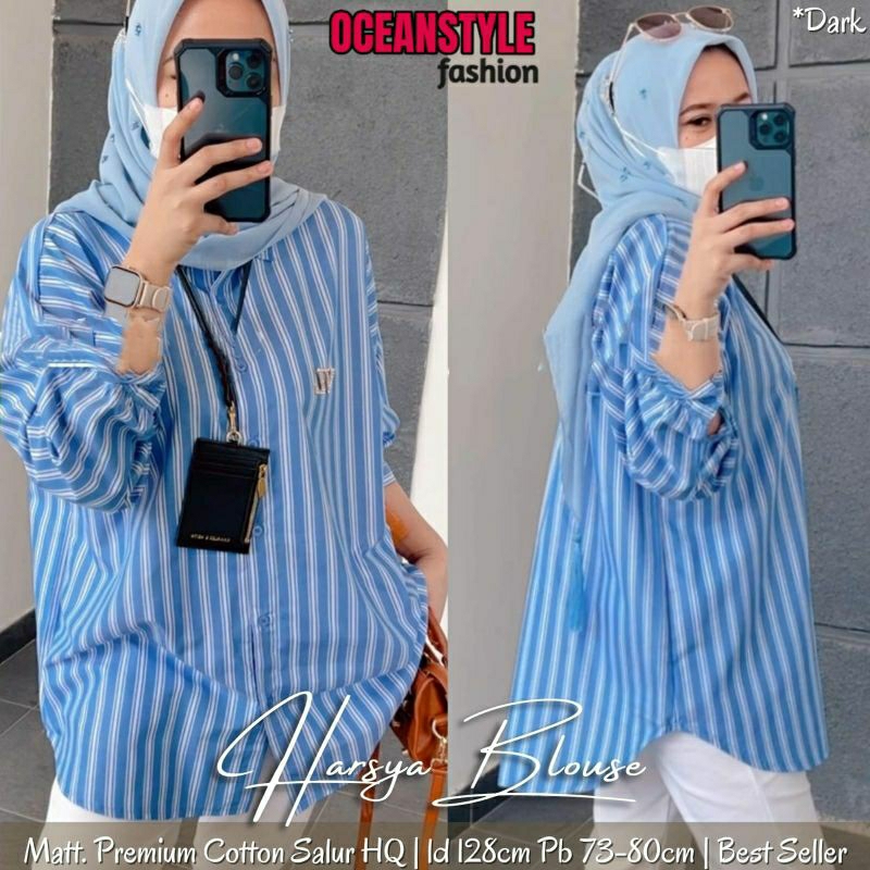 Harsya blouse katun salur garis jumbo LD 130 xxxl