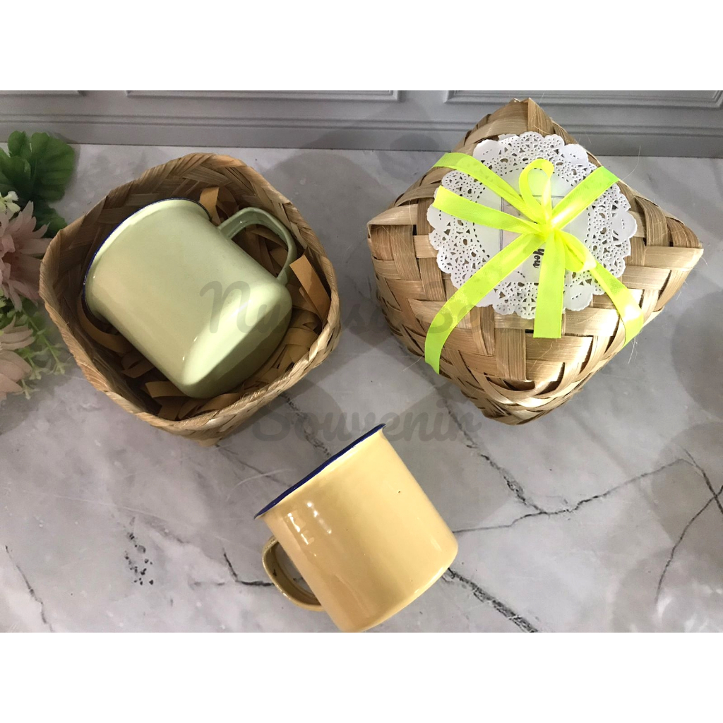 Souvenir Cangkir Minum Enamel 7cm Mug Kaleng Warna Gelas Antik Tumbler Vintage Polos