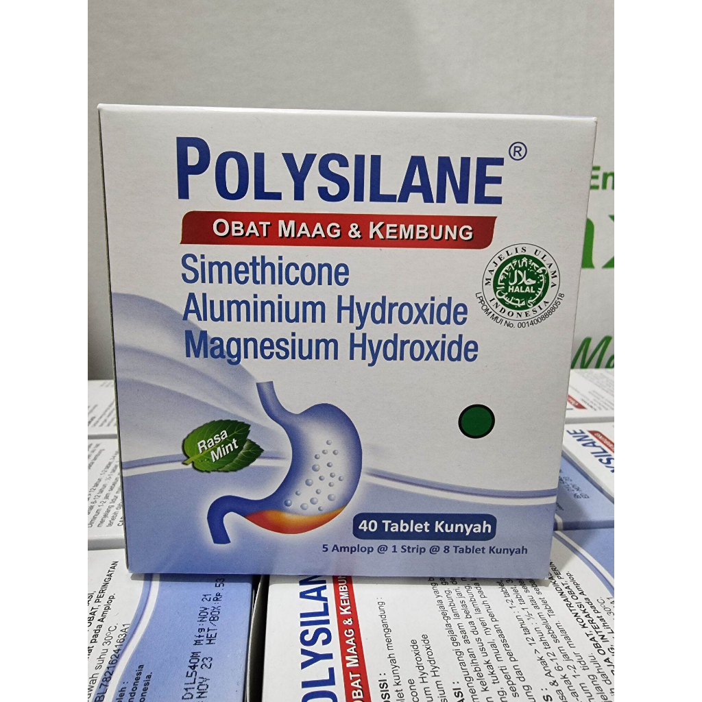 Polysilane 1 Box Tablet Kunyah / Obat Kembung / Maag / Asam Lambung