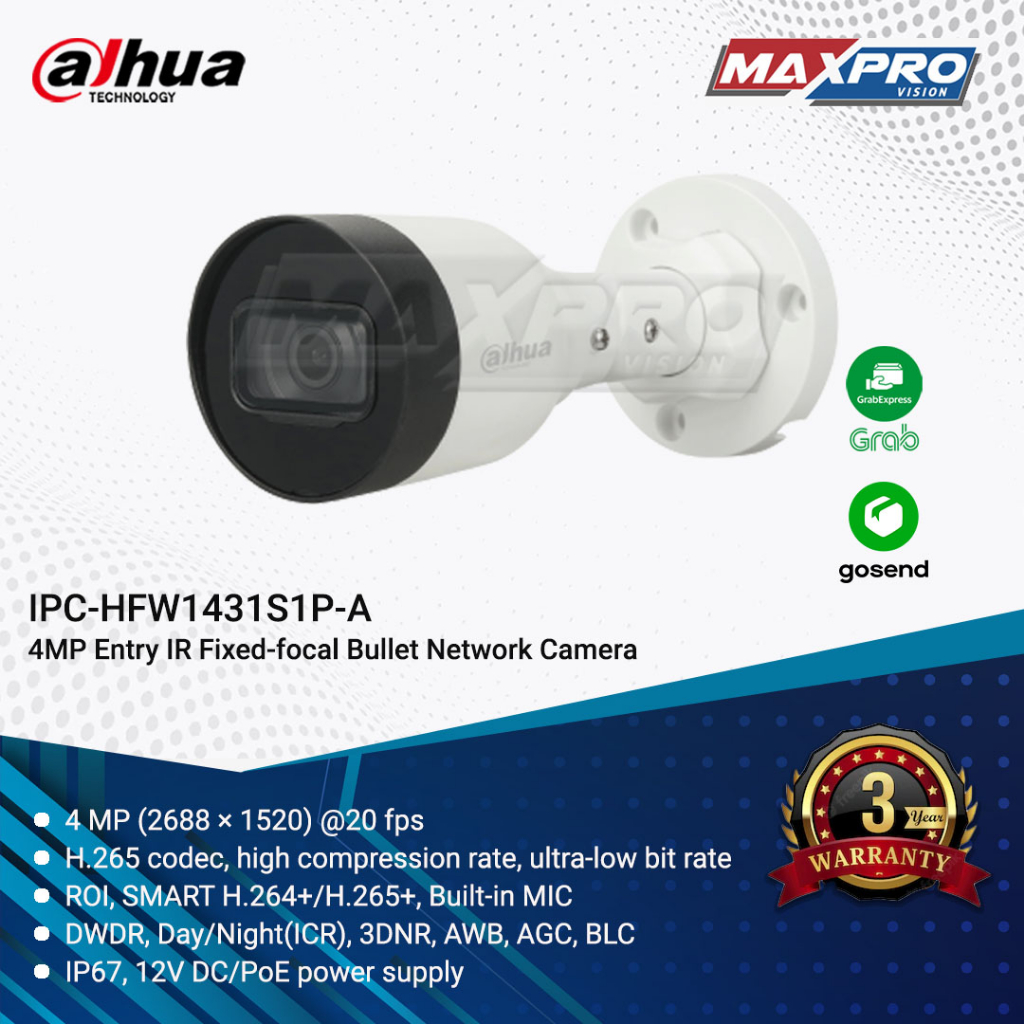 IPC-HFW1431S1P-A - DAHUA IP CAMERA 4MP OUTDOOR BULLET AUDIO