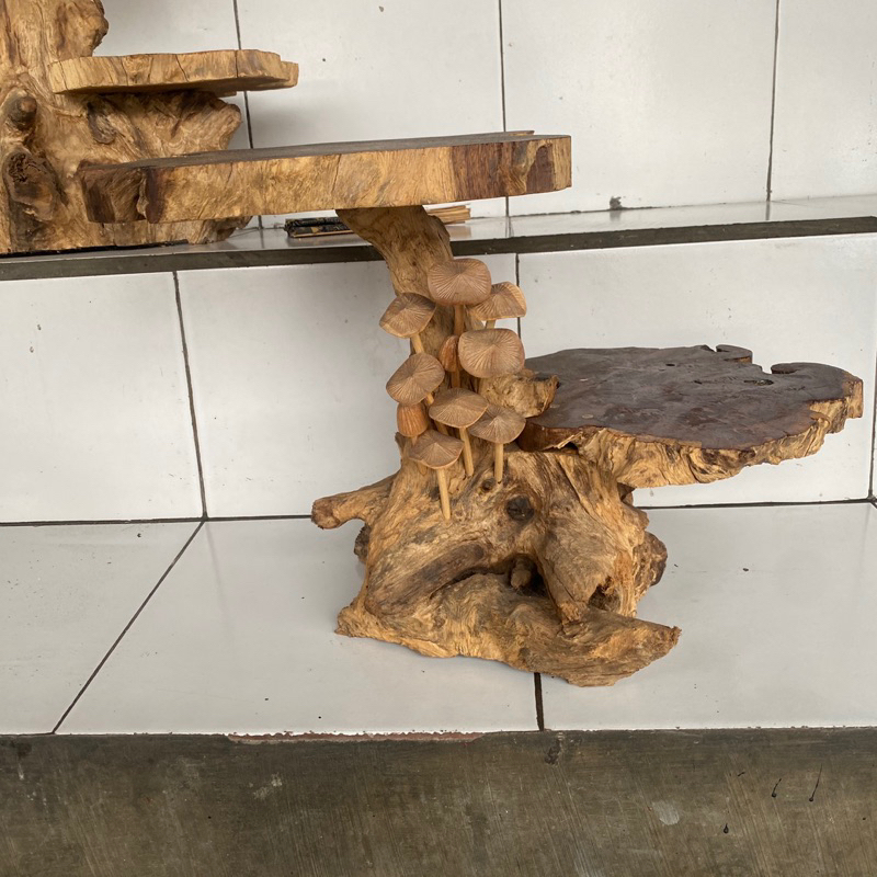 Meja Motif jamur kayu - meja jamur - Meja Kayu - Meja Unik - Meja Parasit - Meja Kayu - Meja antik K