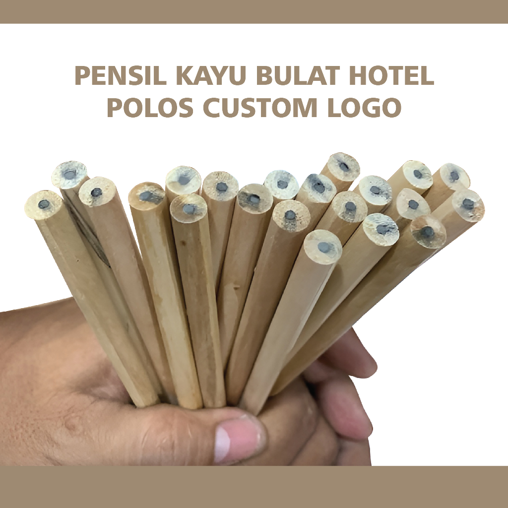 

Pensil Hotel Kayu Bulat Polos Custom Logo isi 100 pcs