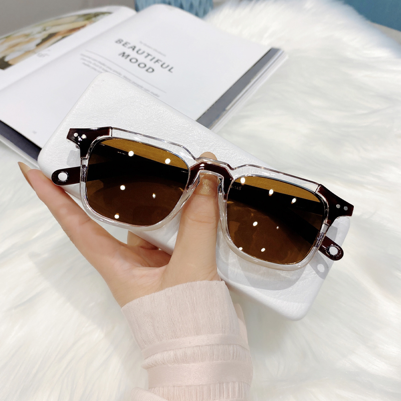 Kacamata Hitam Persegi Wanita/ Pria Gaya Retro Sempit Frame Murah Sunglasses Fashion Korea-Persegi teh