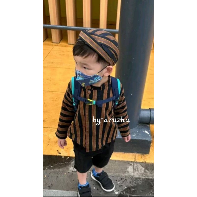 KAIN TENUN ASLI JAWA SETELAN BAJU ADAT ANAK BAYI LAKI-LAKI LURIK SURJAN SORJAN PITONAN BESKAP GRATIS