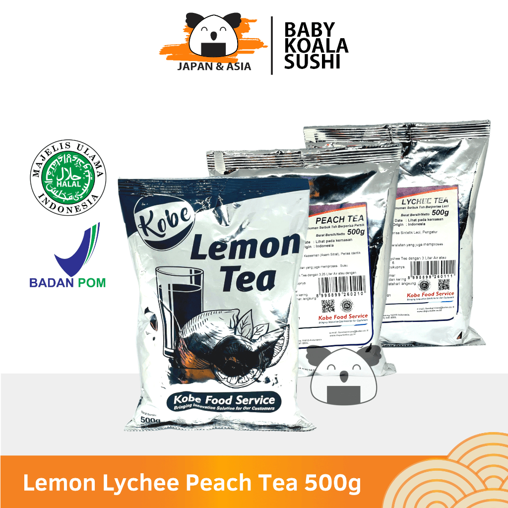 

KOBE Lemon Lychee Peach Tea 500 g Halal | Teh Bubuk Lemon Tea Powder