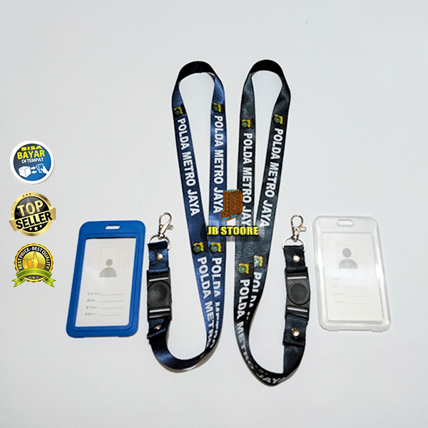 

Tempat Id Card POLDA METRO Lanyard Tali Kain 2 Sisi / Id Card Holder Polda Metro Plastik Transparan / name tag holder lanyard plastik