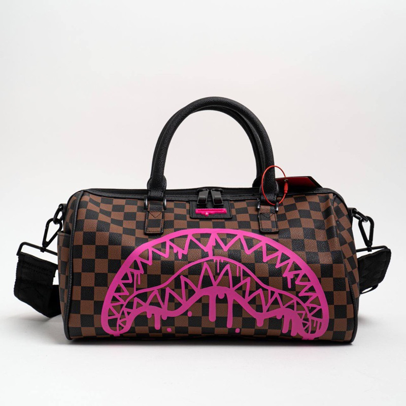 Sprayground Pink Drip Check Mini Duffle Bag