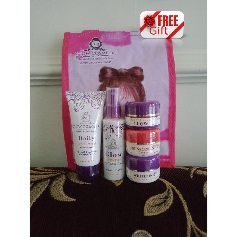 RCB glow cosmetic paket reguler + night cream + sunscreen