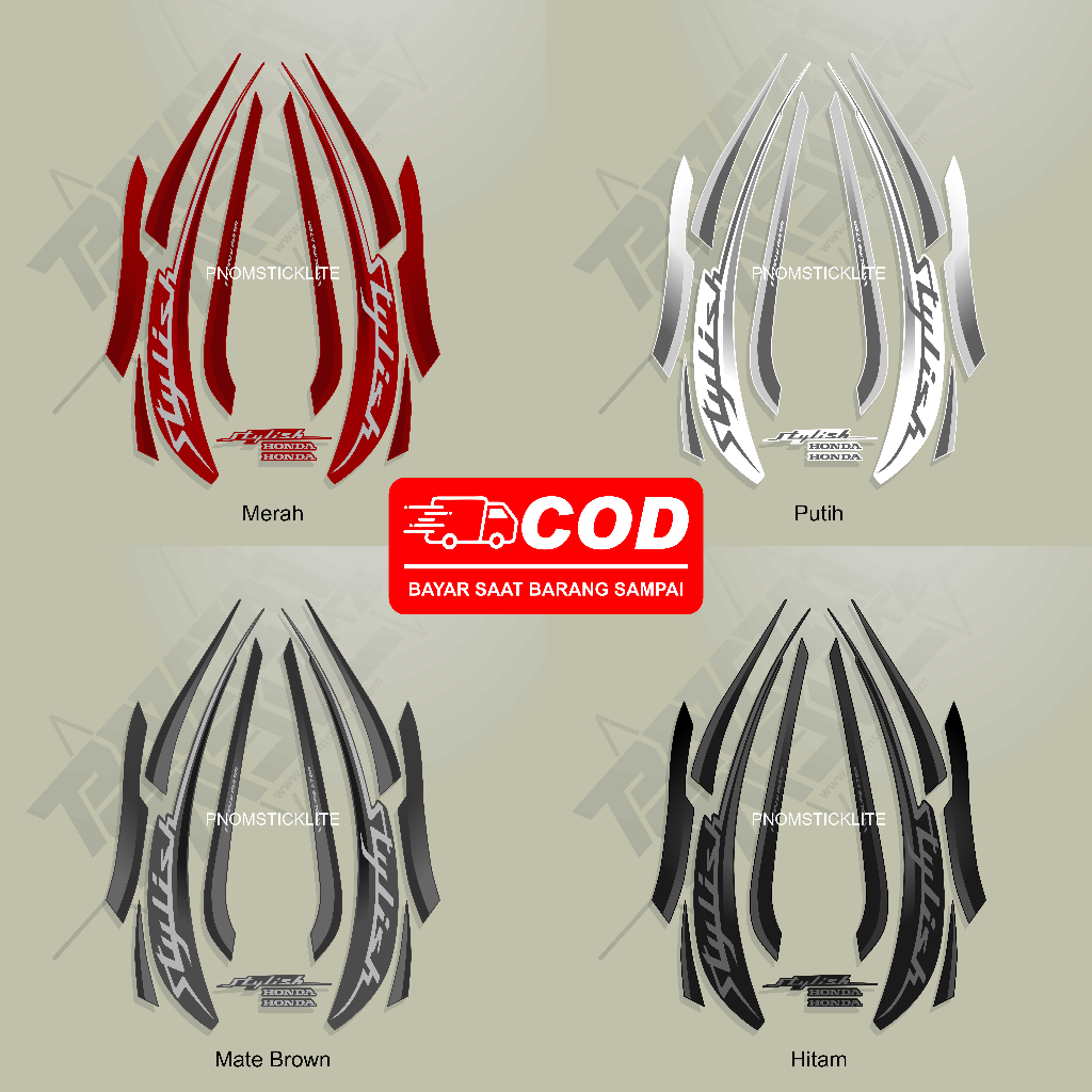 Stiker striping scoopy original stylish 2019 putih / merah / hitam / mate brown lis body scoopy r12