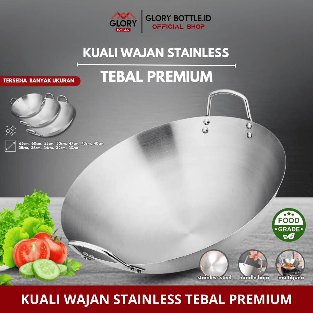 GB - A080 - WAJAN KUALI PREMIUM STAINLESS STEEL TEBAL UK 47CM/43CM/40CM/38CM/36CM/34CM/32CM/30CM - K