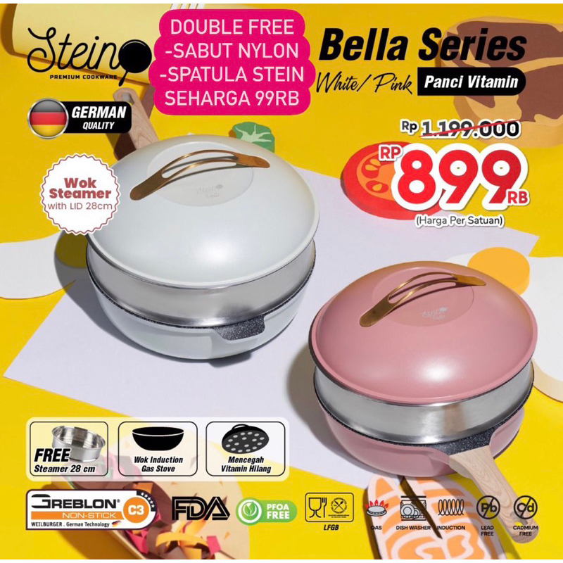 (DOUBLE FREE: Spatula Stein + Sabut Nylon) Stein Steincookware BELLA SERIES GRANITE Panci Vitamin Wo