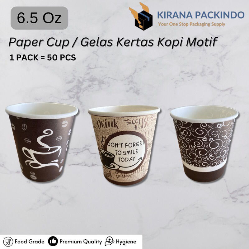 Paper Cup / Gelas Kertas Kopi Motif 6.5oz (195ml) - isi 50pcs