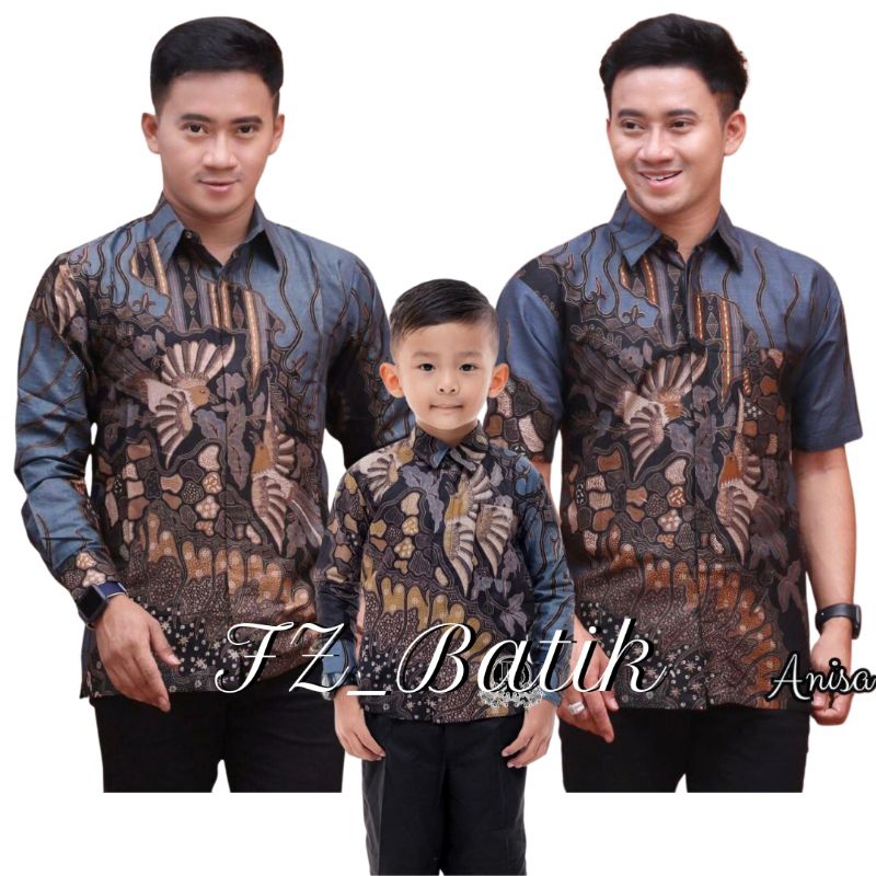 Kemeja Batik Anak Laki-Laki Lengan Panjang Couple Batik Ayah Dan Anak Cowok Batik Warna Abu BATIK wa