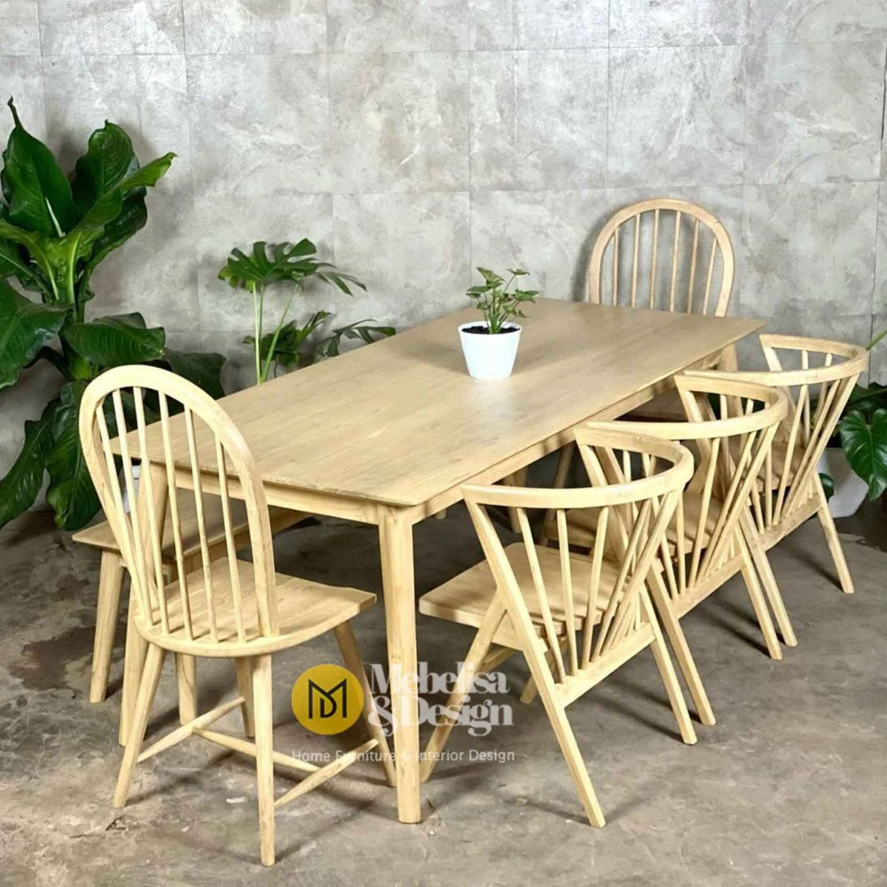 Meja Makan Panjang Retro Set Kursi Bangku Makan