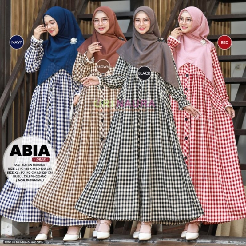 Gamis Kotak Kotak 2in1 Fulk Kancing Aktif || Abia Dress Premium Bahan Katun Premium By Ori Naura || 