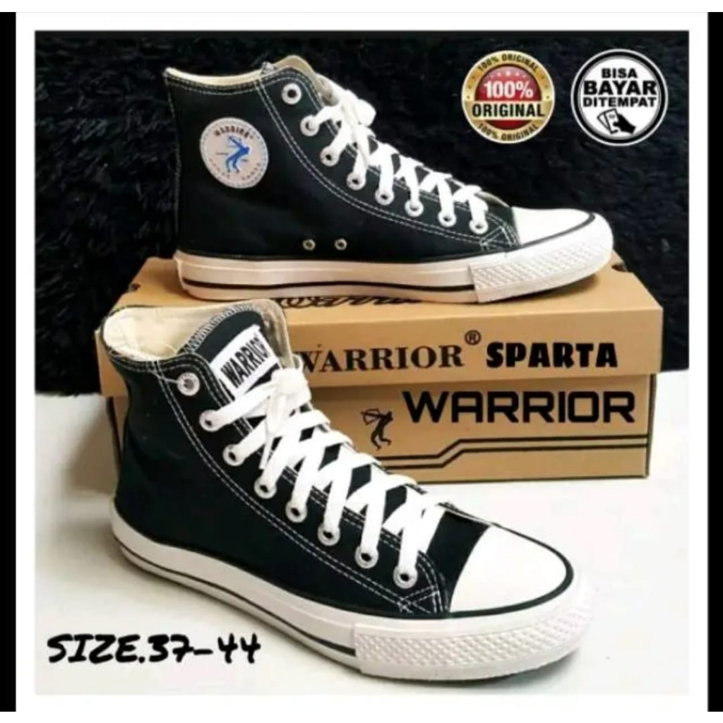 SEPATU WARIOR SEPATU ANAK SEKOLAH  HITAM PUTIH SD SMP DAN SMA UK 37-43 COD