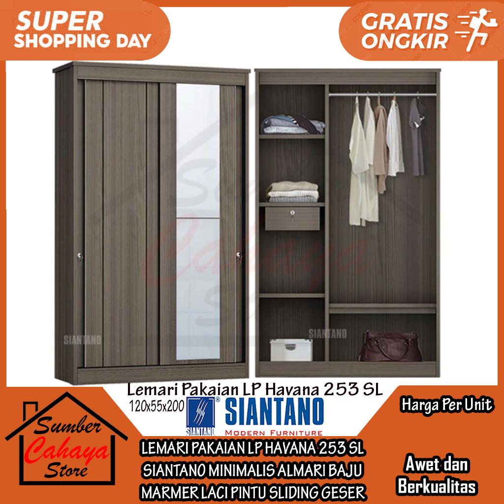 [Instan] LEMARI PAKAIAN SIANTANO LP HAVANA 253 SL ALMARI BAJU CABINET PINTU GESER SLIDING SLEDING MI
