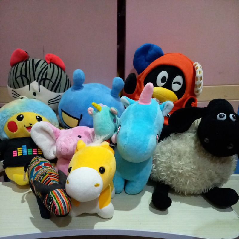 [Ready Stock]boneka karakter/kucing/unicorn/shaun the sheep/gajah/boneka unik/pokemon/pikachu/karakt