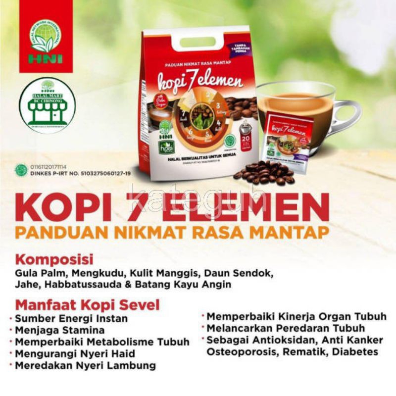 

Sevel, Kopi Sevel 7 Elemen isi 10 dan 20 sachet, perawat lambung, sembuhkan pusing, capek hilang