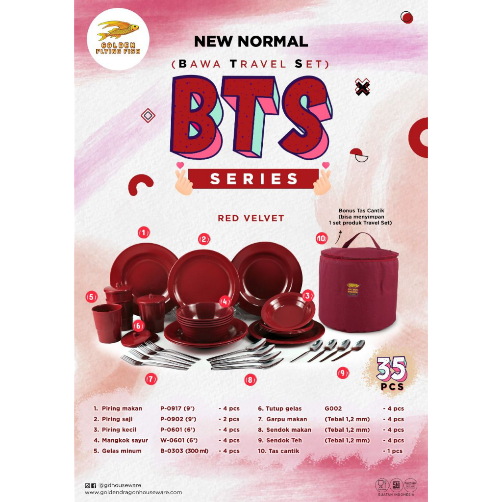 Peralatan Makan Melamin set BTS Golden Flying Fish