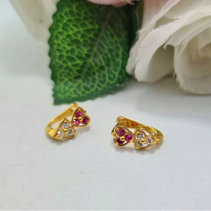 Anting Jepit Emas Muda 2 Love Merah Putih