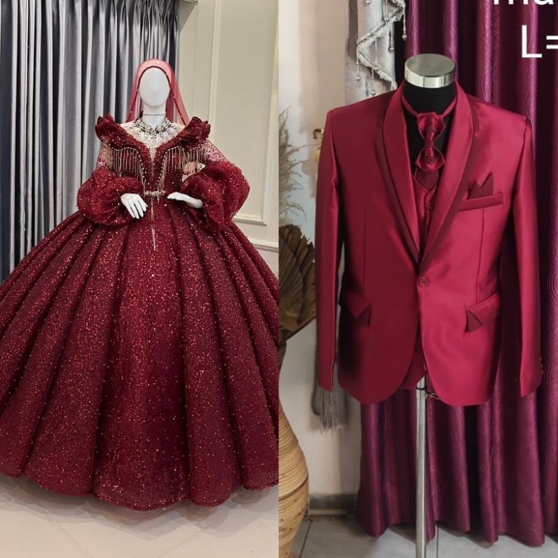 COUPLE GAUN PENGANTIN DAN JAS PREMIUM MEWAH | GAUN PASANGAN TERBARU | BAJU  COUPLE MODREN |GAUN MASA