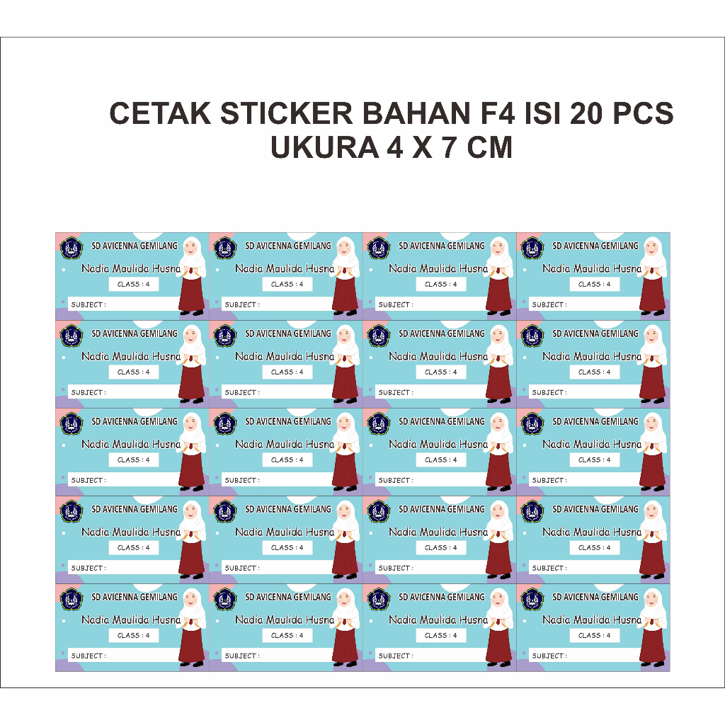 STICKER BUKU / LABEL NAMA BUKU PELAJARAN SEKOLAH SD SMP SMA CUSTOM NAMA